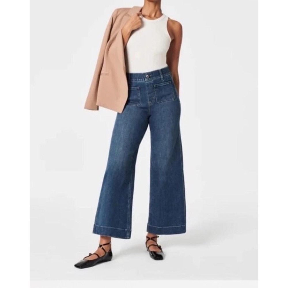 Spanx Wide-leg Cropped Jeans Patch Pockets Size Medium